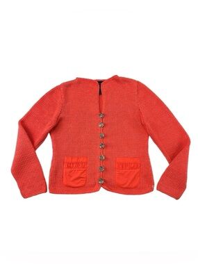 Pure Handknit Orange Cotton Cardigan Lurex Knit Artisan Buttons Boho Cottage XS
